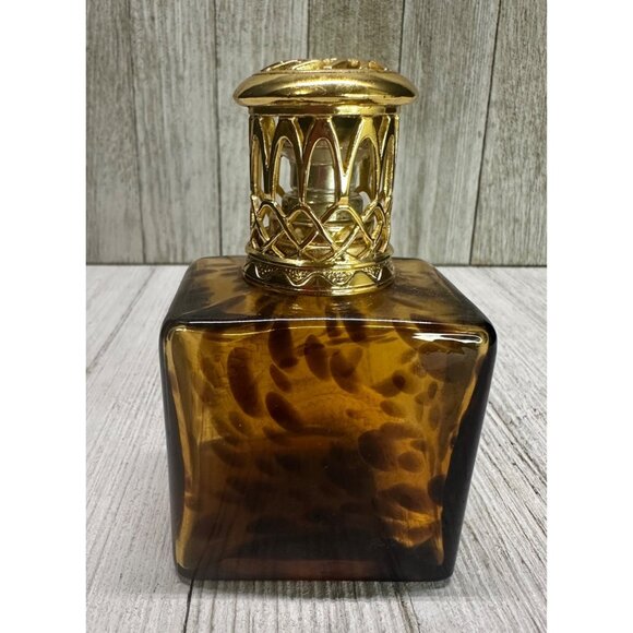 Vintage Art Glass Fragrance Diffuser Oil Lamp Tortoise Shell Amber 4'' Tall - Picture 1 of 8